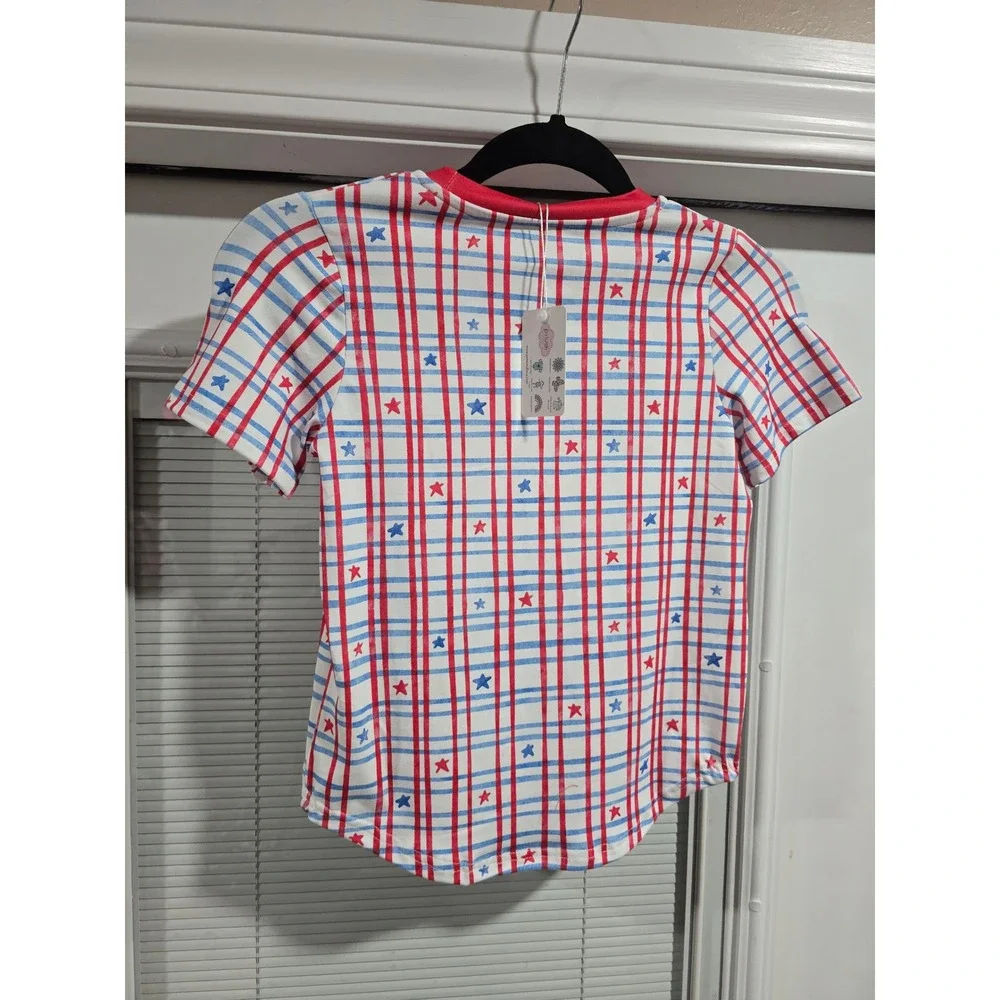 Pete + Lucy Kids Red White Blue Plaid Star Henley Shirt Patriotic 4th July 6/6X
